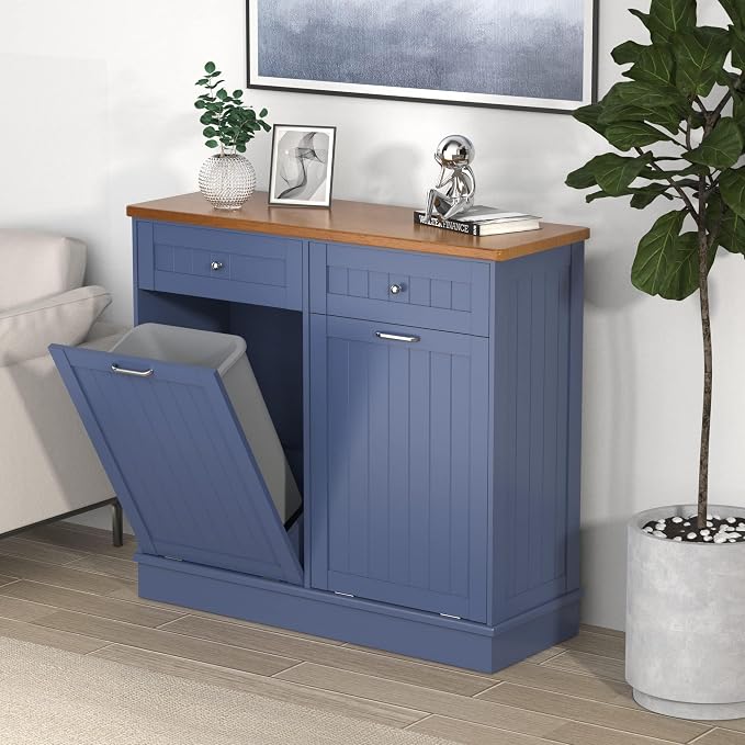 Betterhood Tilt Out Trash Cabinet 10 Gallon Wooden Free Standing Laundry Sorter by Betterhood