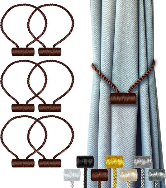 Hion Magnetic Curtain Tiebacks Dark Brown 6 Pack, Curtain Tiebacks Buckles by Hion