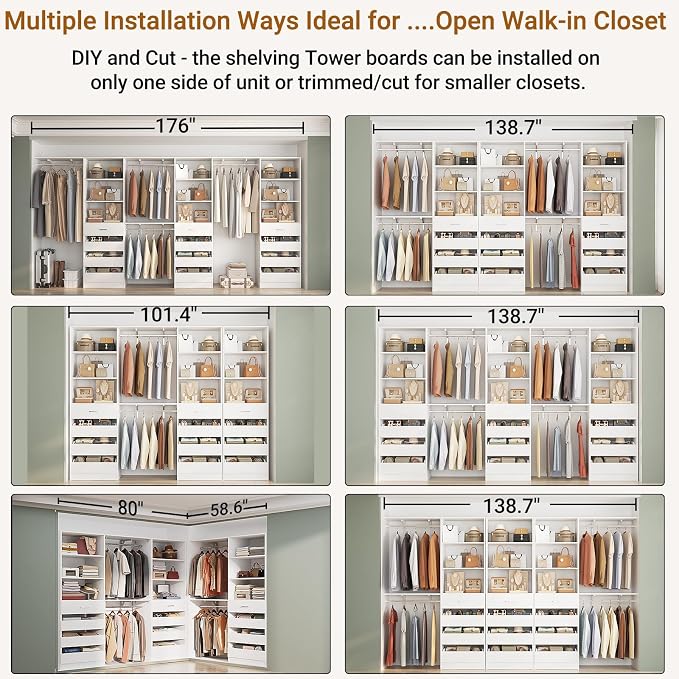 Aheaplus Closet System Set of 3, 138.5" Wood Closet Organizer System Tower - Image 4