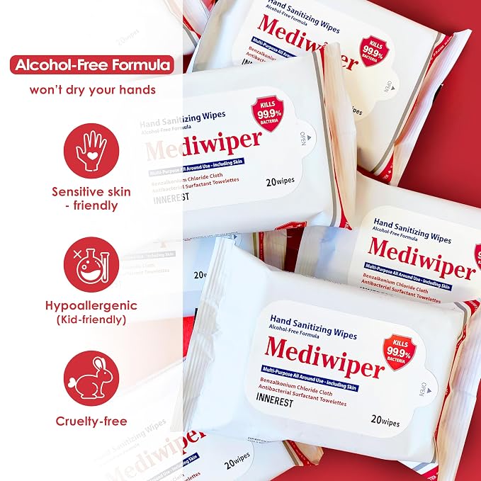 Mediwiper 20 Count Alcohol-Free Sanitizing Wipes Disinfecting Large Unscented - Image 6