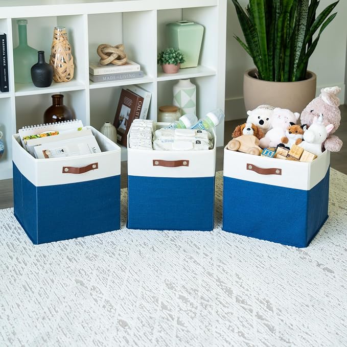 OrganiHaus 13x13 Cube Fabric Storage Bins Set of 4, Fabric Storage Cubes w/
