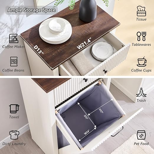 Modern Tilt-Out Trash Can Cabinet, 10 Gallon Fluted Laundry Hamper Cabinet - Image 3