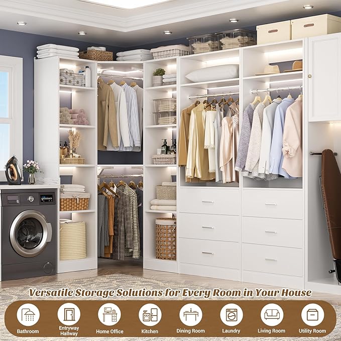 Corner Closet System with 6 Drawers, Closet Organizer System with 14 Shelves ...