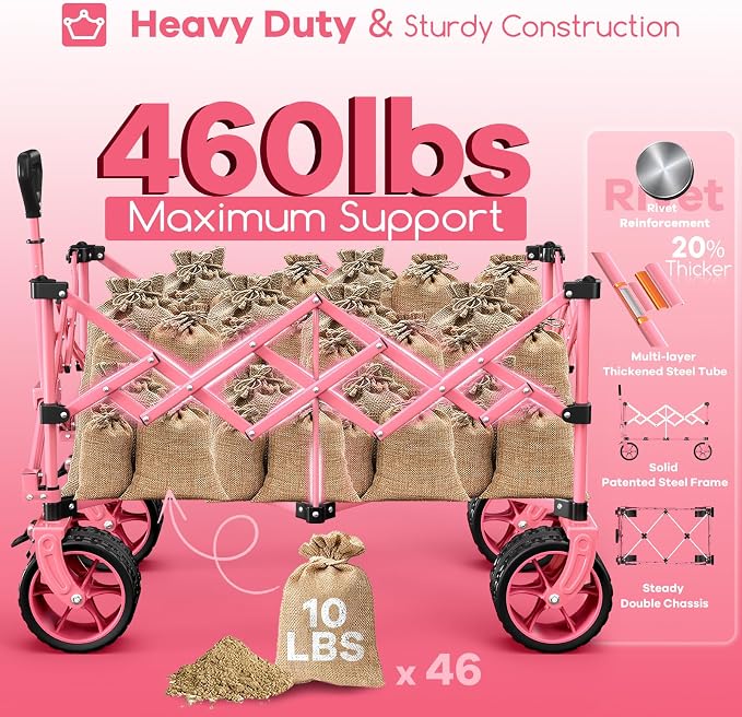 220L Collapsible Wagon Cart Foldable, 460lbs Load Capacity Heavy Duty Folding - Image 4
