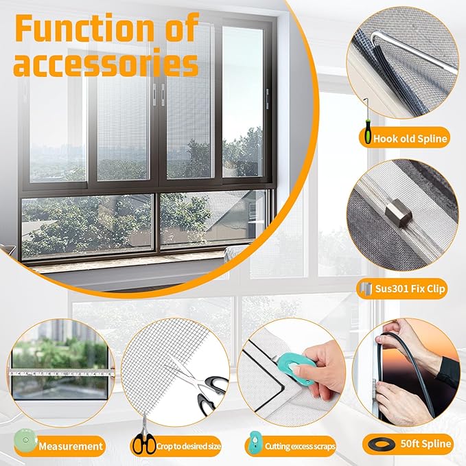 Window Screen Replacement, Screen Door Repair Kit, Including 50 FT - Image 5