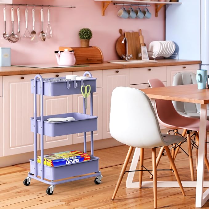 Simple Houseware 3-Tier Heavy Duty Metal Utility Rolling Cart - Image 5