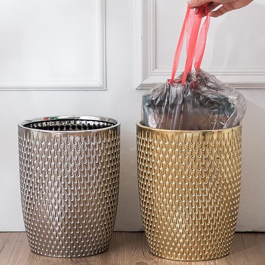 Modern Golden Small Trash Can Wastebasket, Garbage Container Bin - Image 7