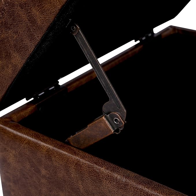 Adeco 18" Storage Ottoman Foot Rest Stool, Walnut Leather Ottoman - Image 8