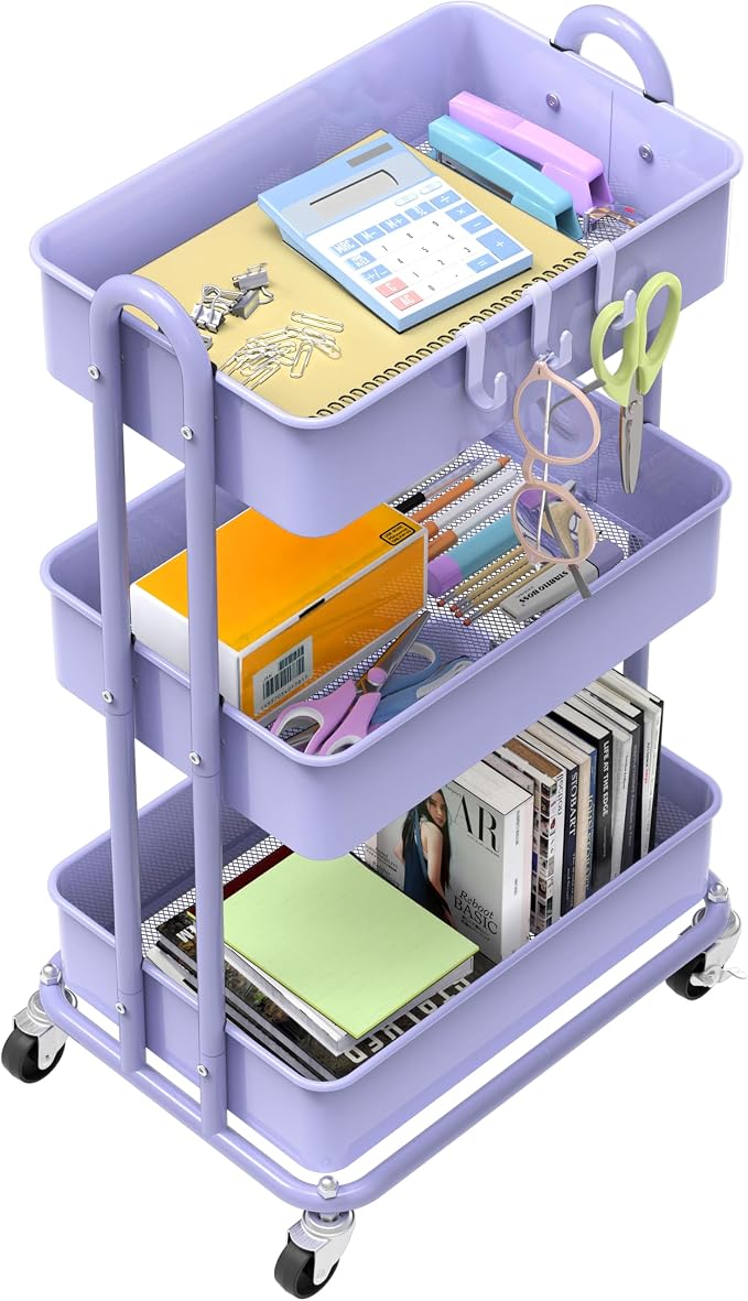 Simple Houseware 3-Tier Heavy Duty Metal Utility Rolling Cart - Image 3