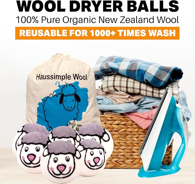 Wool Dryer Balls Organic Felt 6 Pack Laundry Fabric Softener, Extra Large - Image 4