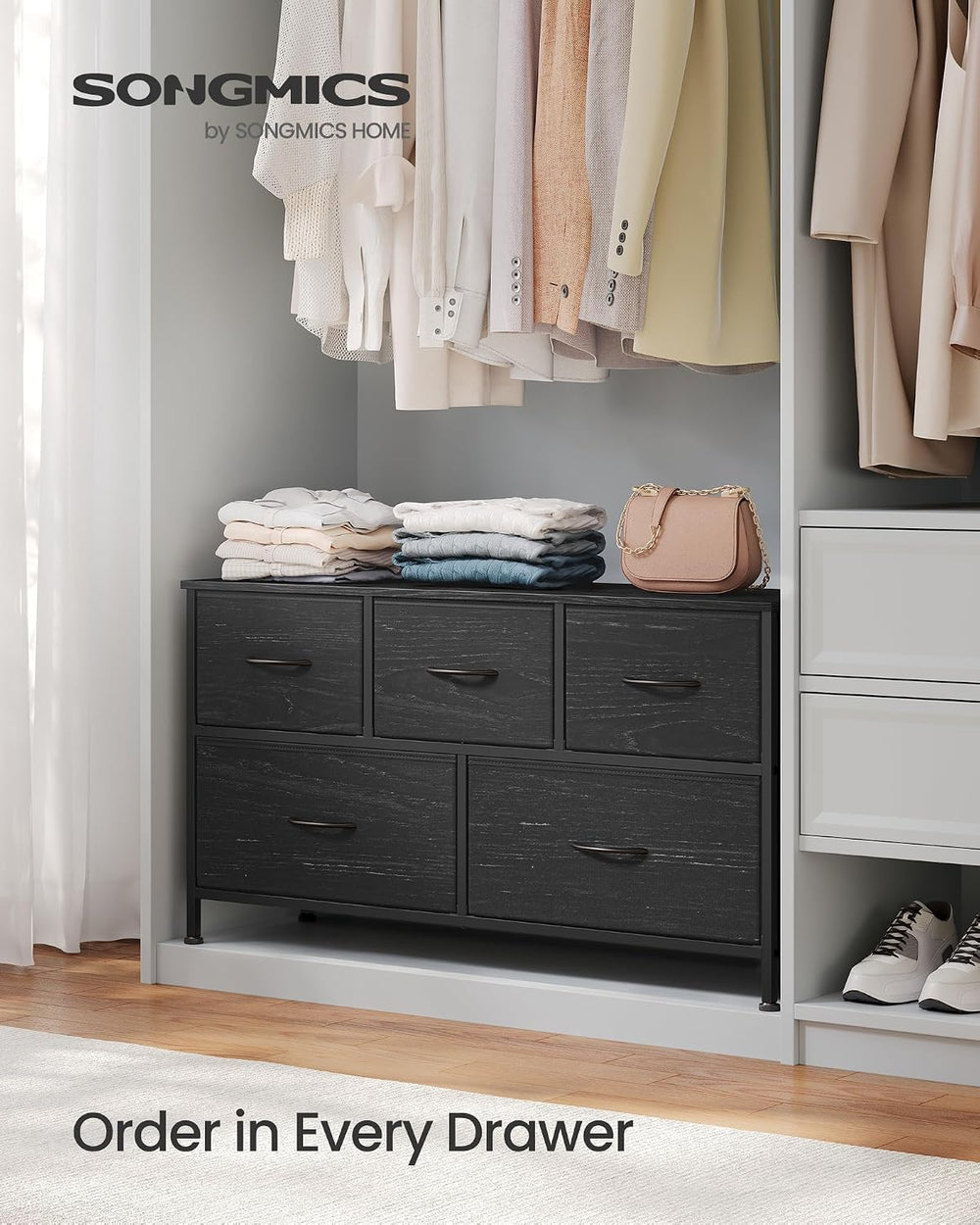 SONGMICS Dresser for Bedroom, Wide Dresser with 5 Fabric Drawers