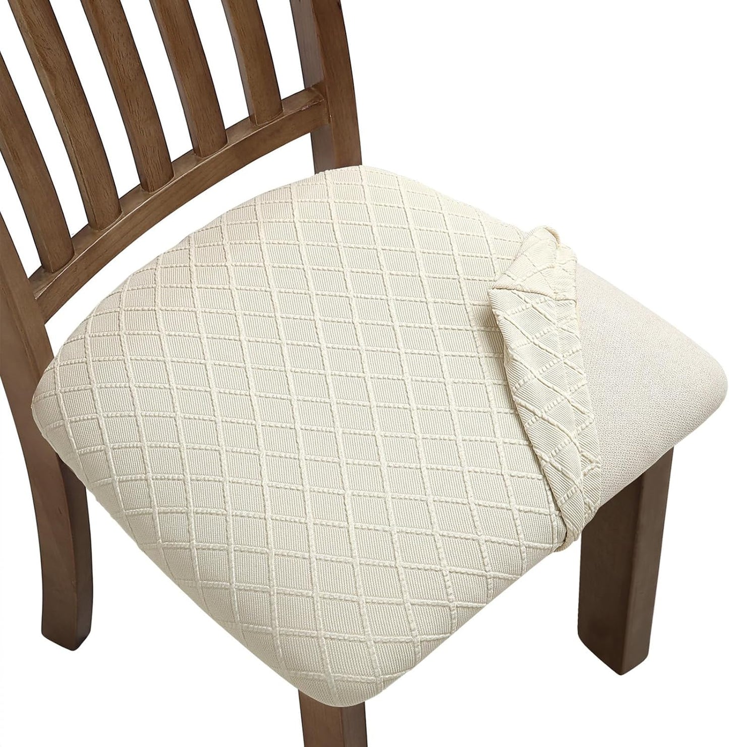 Fuloon Stretch Chair Seat Covers 6 PCS, Removable Washable Dining Chair Covers Anti-Dust Dining Room Seat Cushion Slipcovers (6, Beige)
