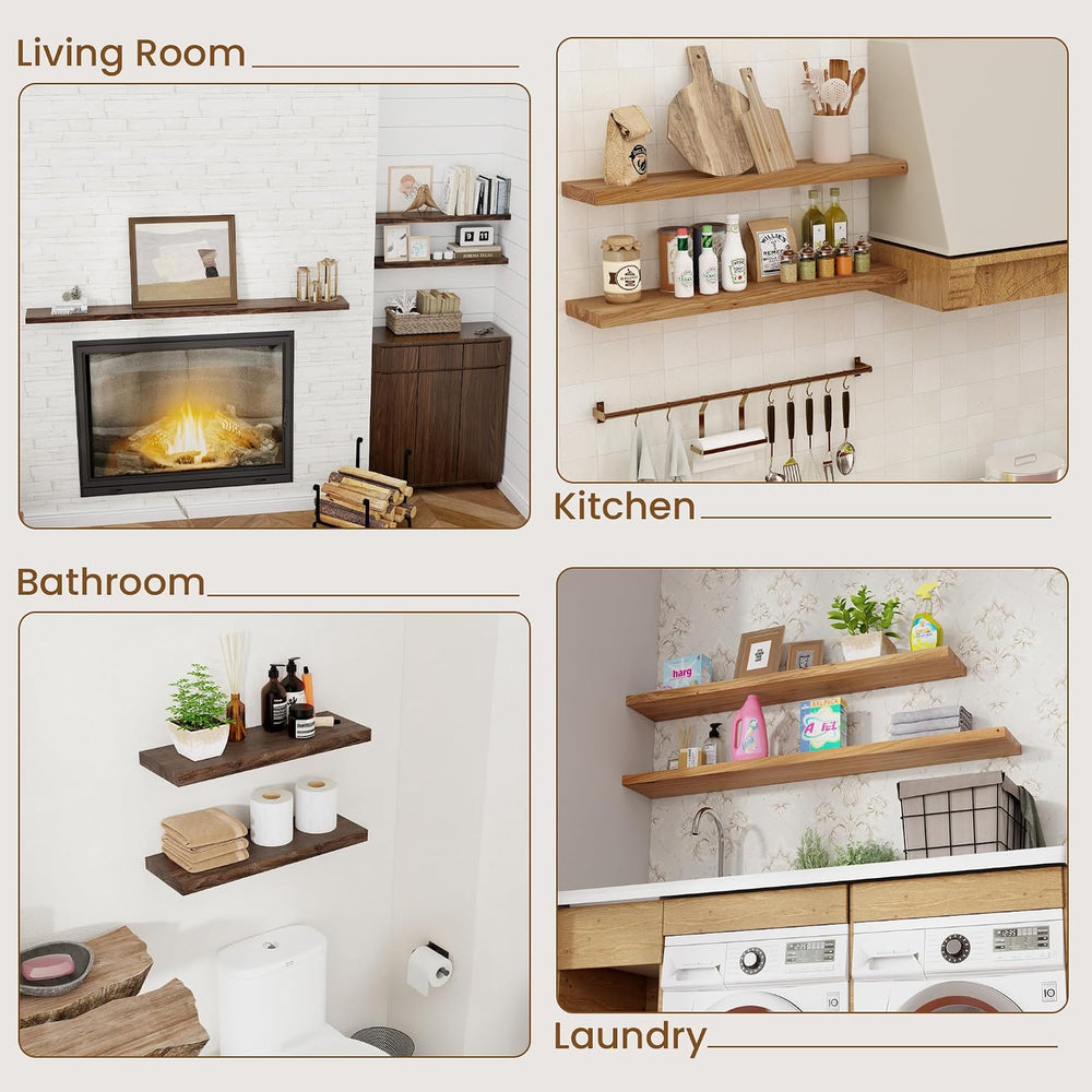 Floating Shelves for Wall Decor, 8" Deep Rustic Solid Elm Wood Floating ...