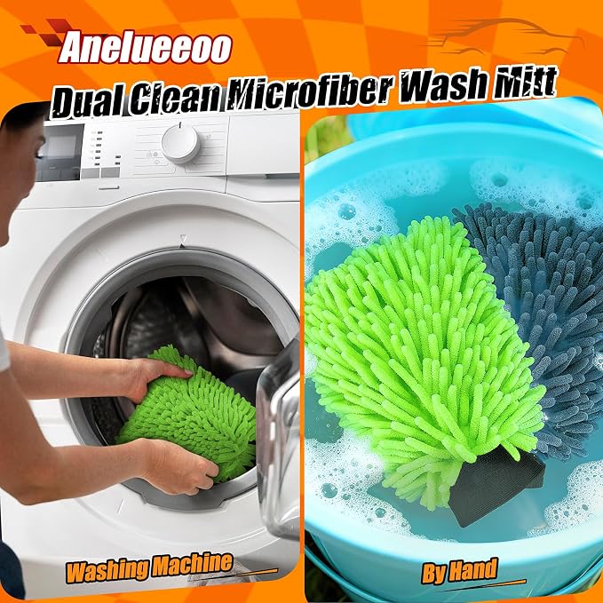 Car Wash Mitt Microfiber, Premium Chenille Microfiber Wash Car Mitts Sponge - Image 6