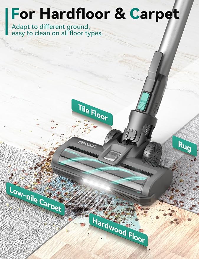 DEVOAC S10K Cordless Vacuum Cleaner, 45Kpa 50mins Lightweight Stick Vacuum - Image 8