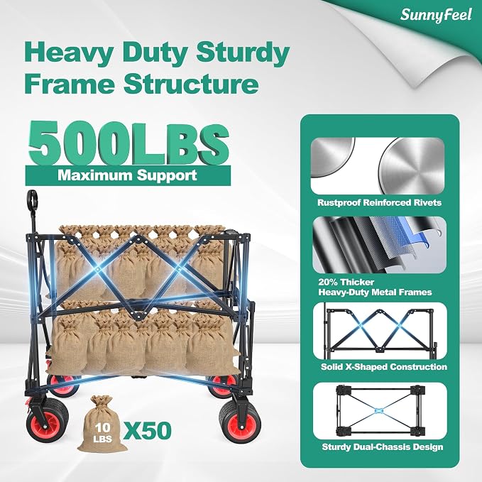SUNNYFEEL Heavy Duty Collapsible Outdoor Utility Wagon Cart 500LB Capacity - Image 4