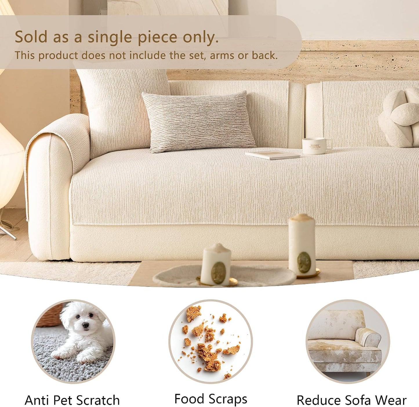 MEETSKY Couch Cover for Sofa, Couch Covers for Dogs, Non Slip Washable Pet Sofa Cover, Fade Resistant Couch Cover Slipcover Couch Protector, Dog Mat for Couches, Beige, 35" x 71" (Only 1 Piece)