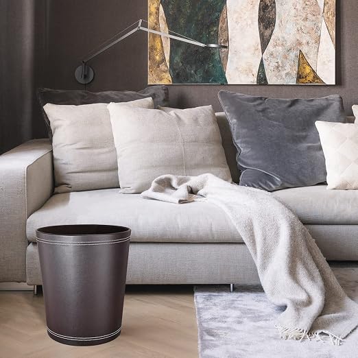 Pu Leather Trash Can for Bedroom, 2.6 Gallon Wastebasket for Office, Small - Image 7