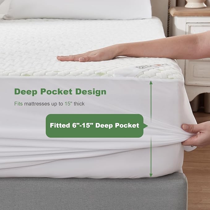 Waterproof Mattress Protector, Twin XL Size Mattress Pad Fitted 6-15" Deep - Image 5