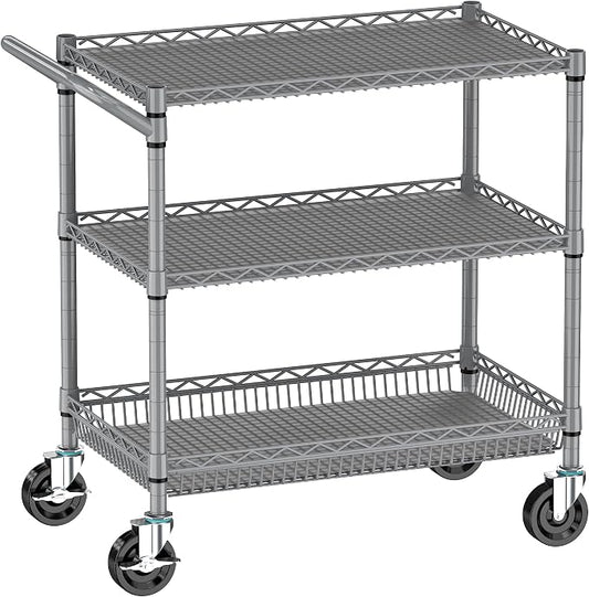 Metal Heavy Duty Carts with Wheels 1050lbs, 3 Tier Rolling Utility Cart with by Alexayhome