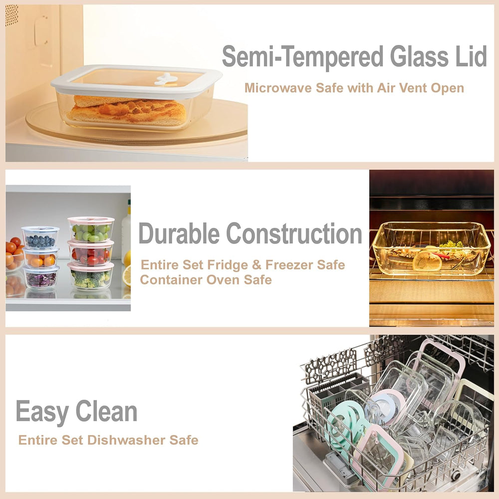 Urban Green Glass Food Container Set with Silicone Glass Lid, Square & Ro...