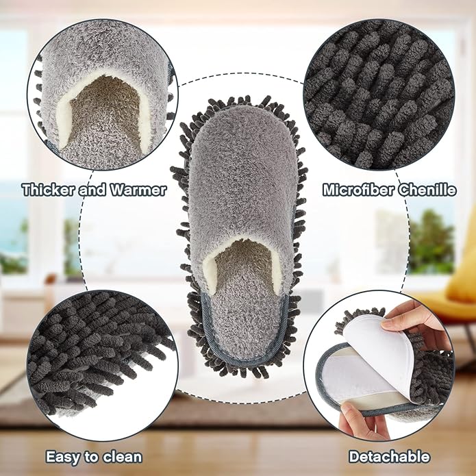 Jecery 2 Pair Microfiber Slippers Floor Cleaning Chenille Mop Slippers Base - Image 3