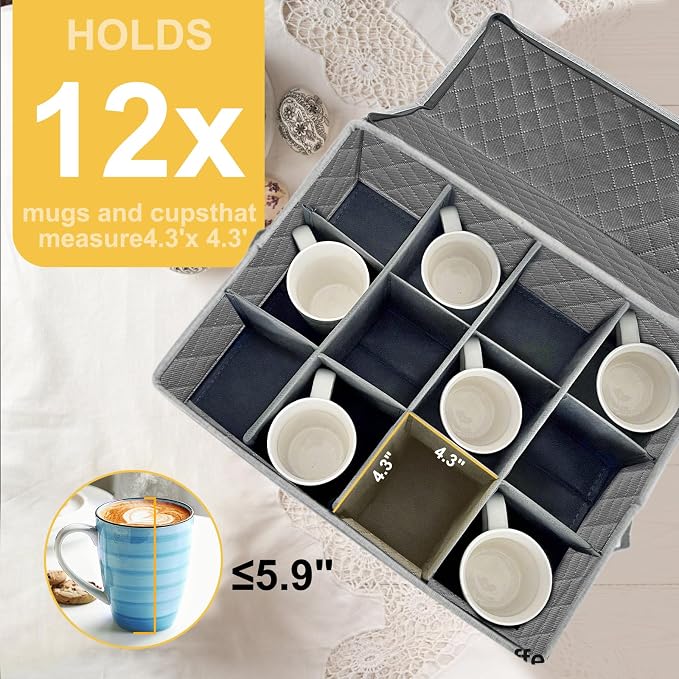 Coffee Mug Storage Box with Dividers, Durable China Storage Containers - Image 3