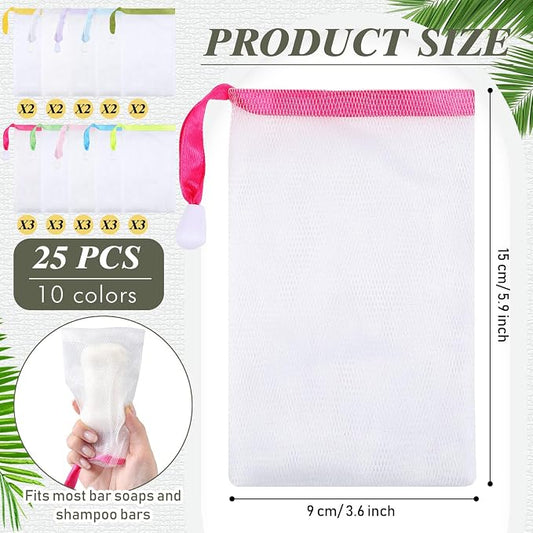 Sunnyray 25 Pcs 10 Colors Soap Bag Soft Handmade Soap Bubble Mesh Bags - Image 2