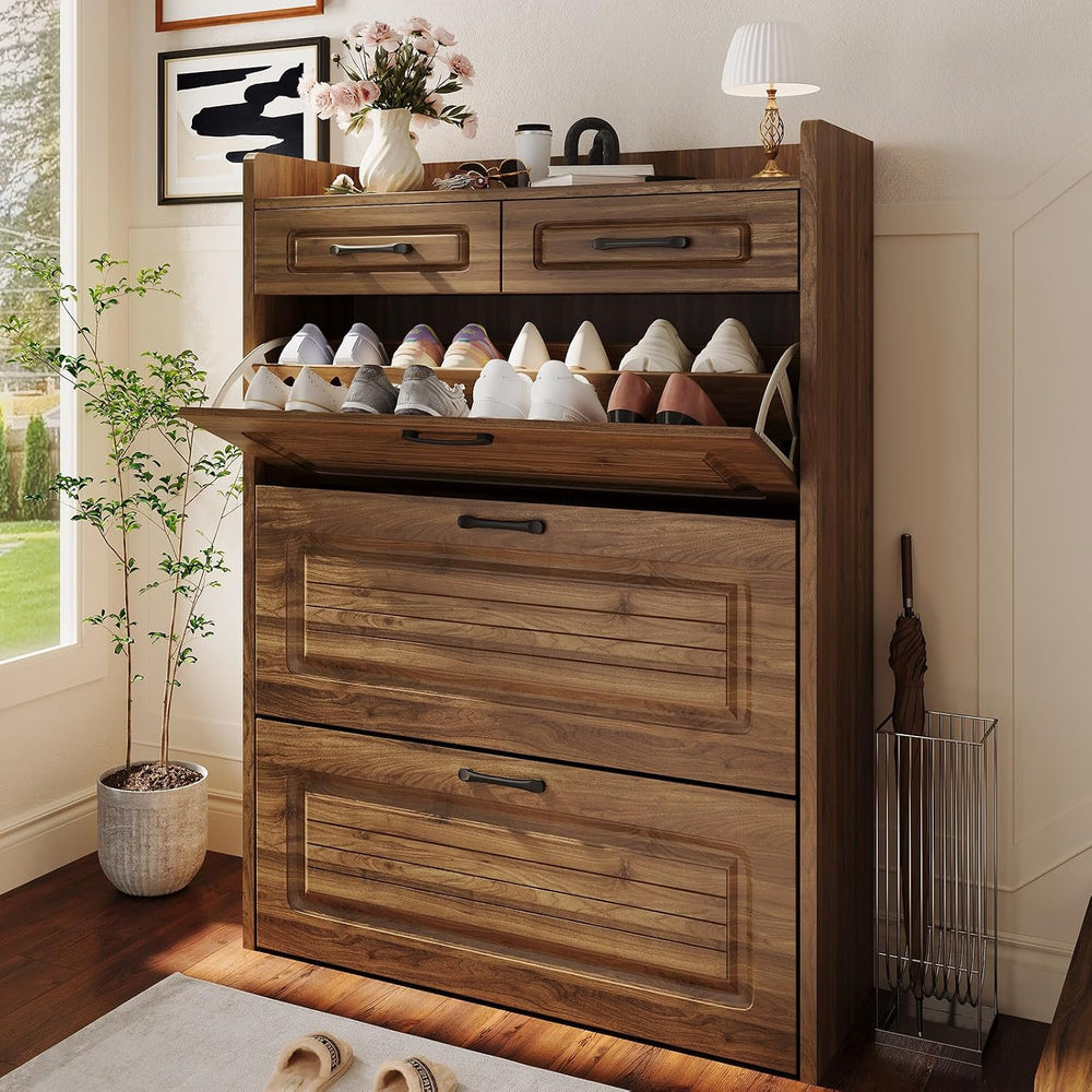 Lakifun Narrow Shoe Organizer Cabinet with 3 Large Flip Drawers & 2 Stora...