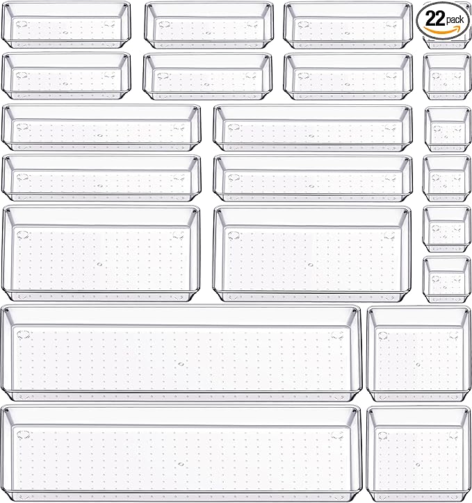 Criusia 22 Pcs Drawer Organizer Bins, Acrylic Non Slip Kitchen Drawer by Criusia