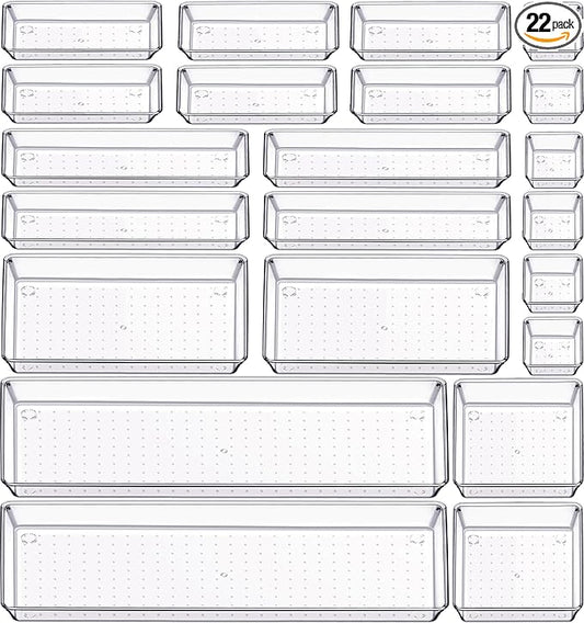 Criusia 22 Pcs Drawer Organizer Bins, Acrylic Non Slip Kitchen Drawer by Criusia