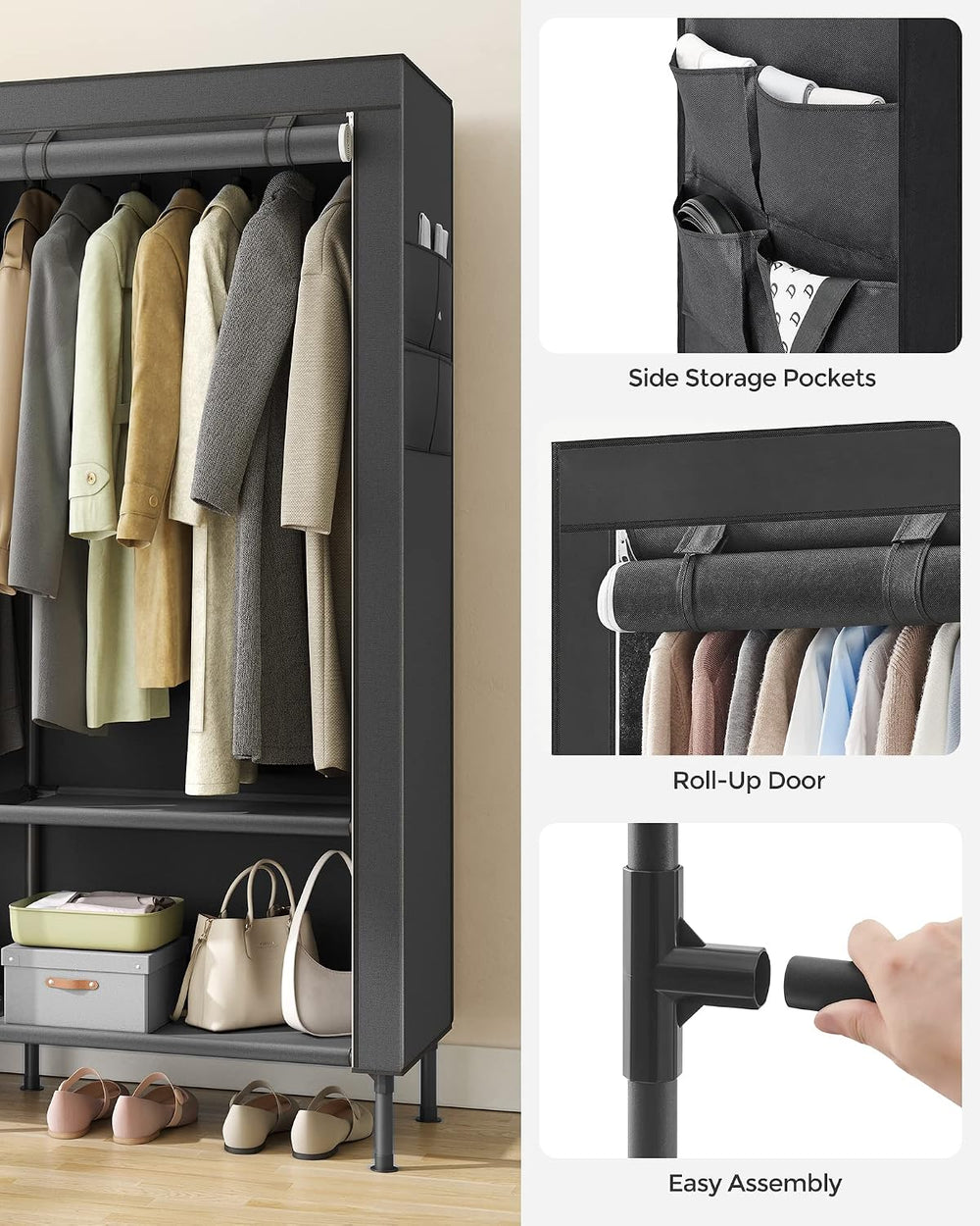 SONGMICS Clothes Rack, Heavy-Duty Wardrobe Closet Organizer
