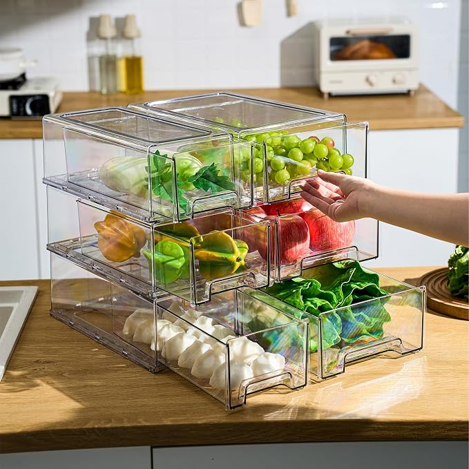 PeJeyiee 4 Pack Clear Stackable Refrigerator Organizers and Storage Drawers - Image 8