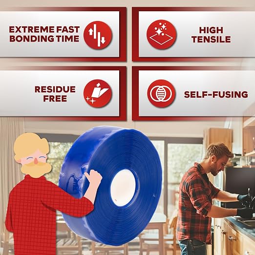 XFasten Self Fusing Silicone Tape Waterproof – 1" x 36 Feet Blue, Self - Image 3