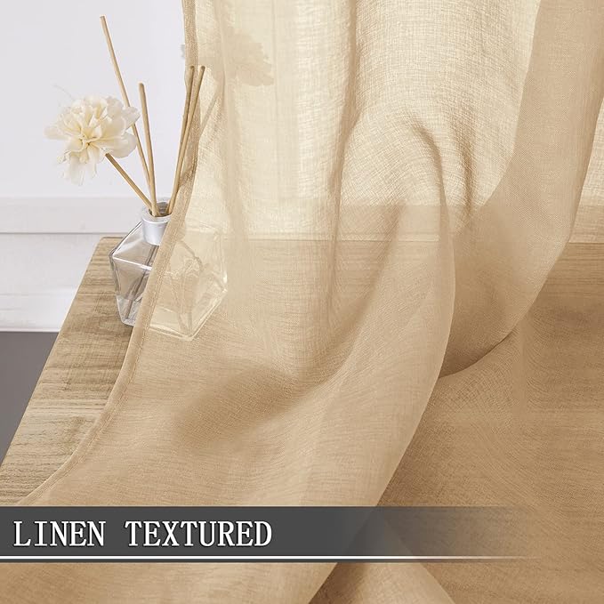 Tollpiz Short Sheer Curtain Living Room Linen Textured Curtains Sheer Light - Image 2