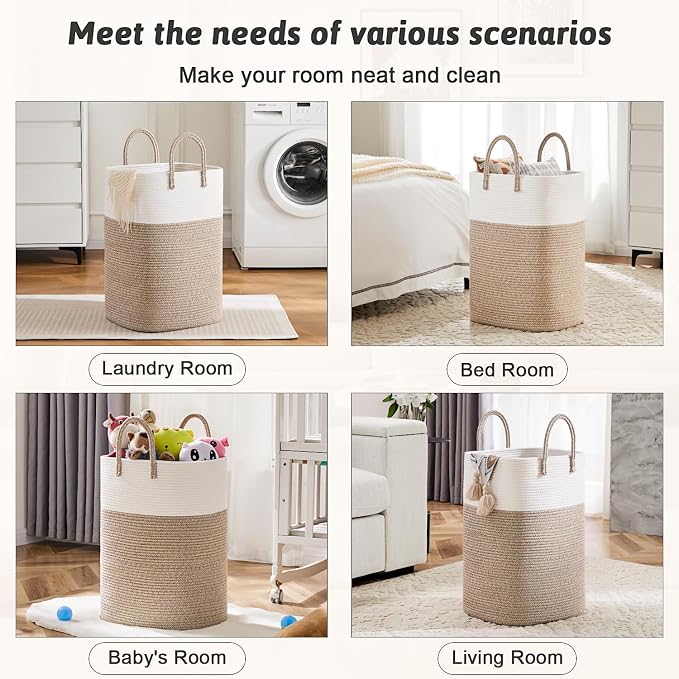 Laundry Basket, Woven Cotton Rope Laundry Hamper, Versatile Storage - Image 5