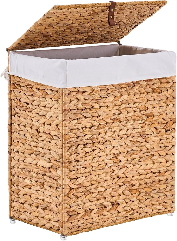 Handwoven Laundry Basket with Lid, Natural Water Hyacinth Storage Basket with by LGENHOOMHandwovenNaturalWaterHyacinthBasket