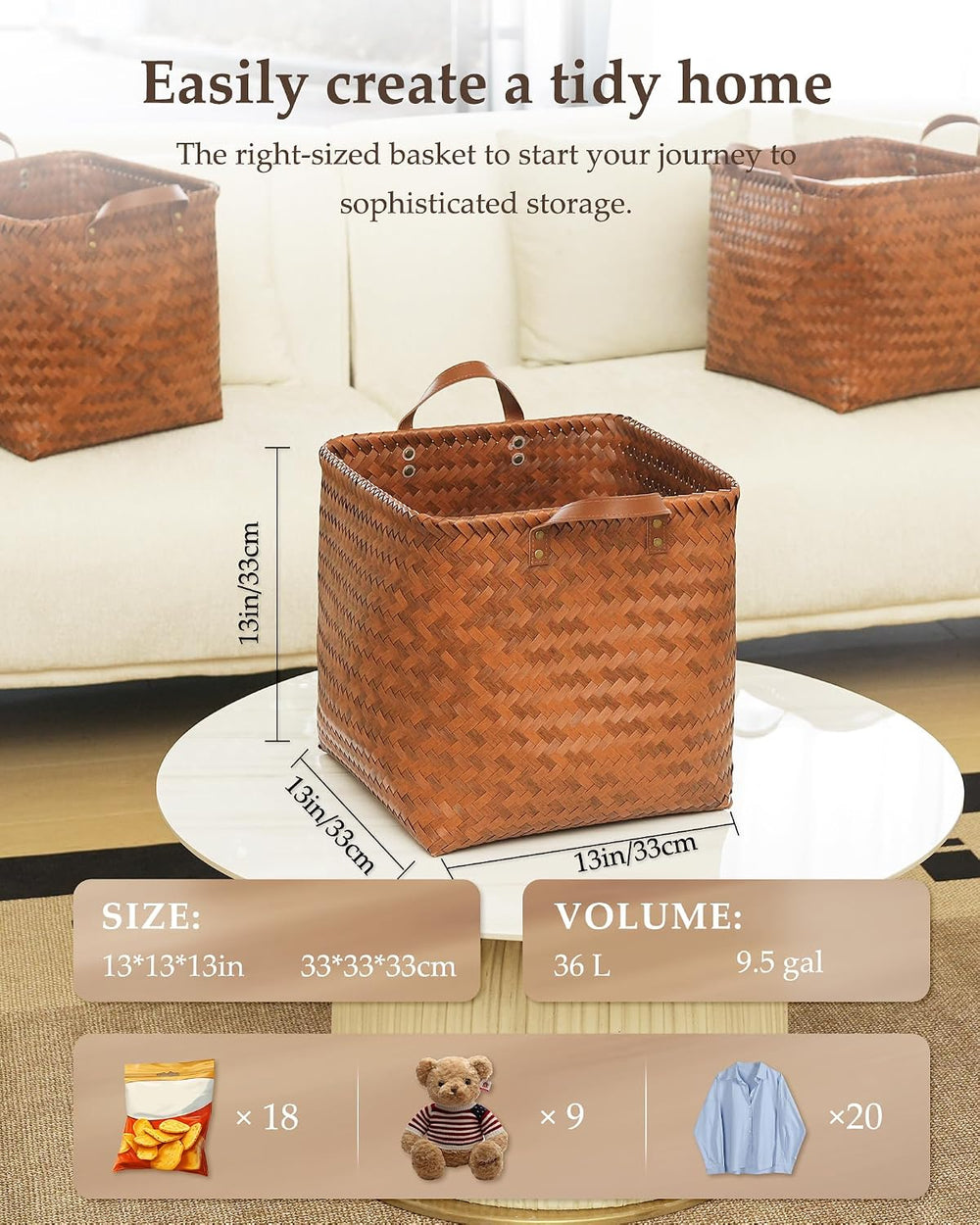 13x13x13 Large Woven Wicker Storage Basket Laundry Hamper 4 Pack