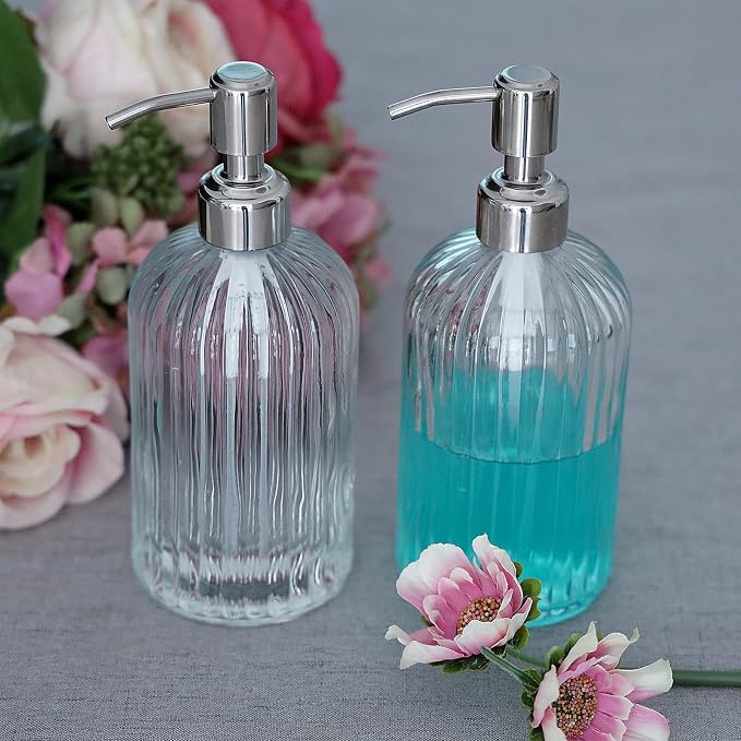 Clear Glass Soap Dispenser 18 oz, 2 Pack Hand Dish Soap Dispensers Bathroom - Image 2
