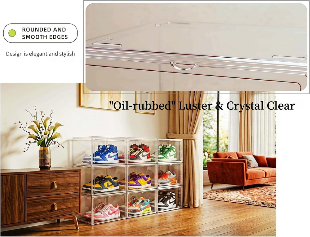 4 Pack Thickened Shoe Boxes Clear Plastic Stackable, Substantial Sneaker Stor...