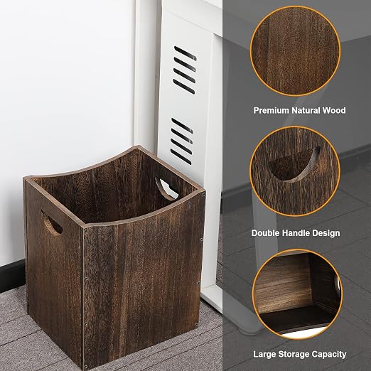Wood Trash Can 5.3 Gallon Office Wastebasket Farmhouse Rectangular Garbage Can - Image 3