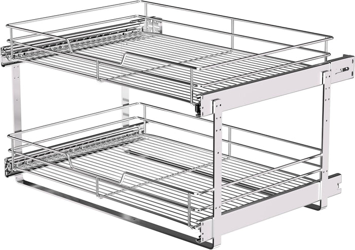 JOWBOOW 2-Tier Pull Out Cabinet Organizer, 23" W x 22" D, Chrome