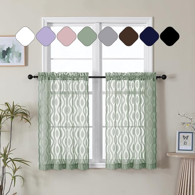 Aiyufeng Green Sheer Curtains Tiers 36 Inch Length 2 Panels Set, Airy by Aiyufeng