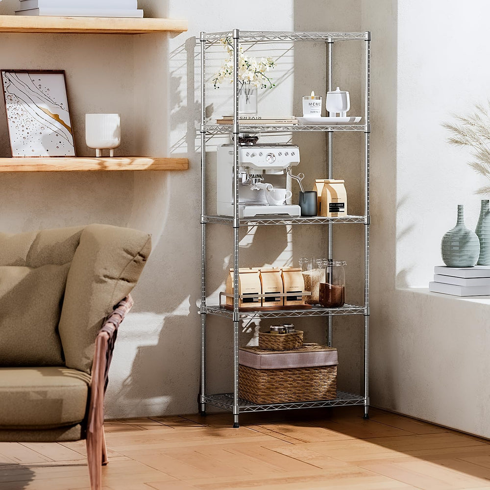 IZEUK 5-Tier Chrome Metal Storage Shelves, Adjustable Wire Shelving Unit for ...
