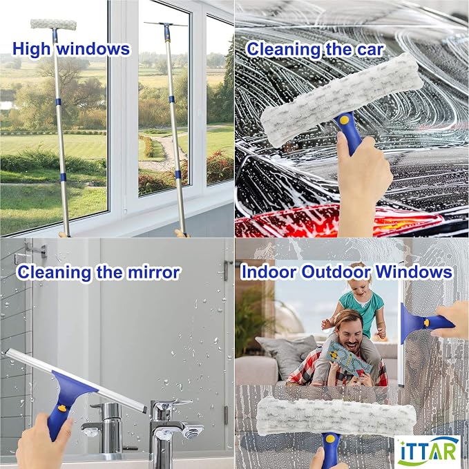 ‌ITTAR Window Squeegee Cleaner Kit, 5Ft Extendable Stainless Steel Pole - Image 3