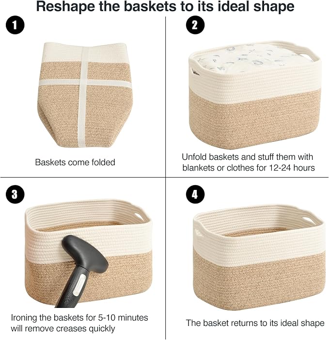 Large Storage Baskets for Organizing Shelves, Woven Cotton Rope Bins for Baby - Image 7