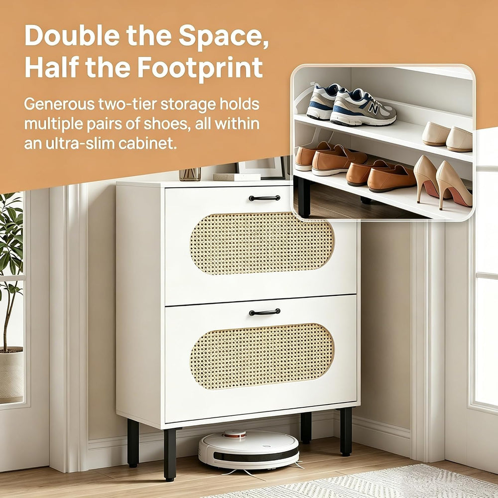 Crownland Shoes Storage Cabinet, Shoe Storage Organizer with 2 Flip-Out Drawe...
