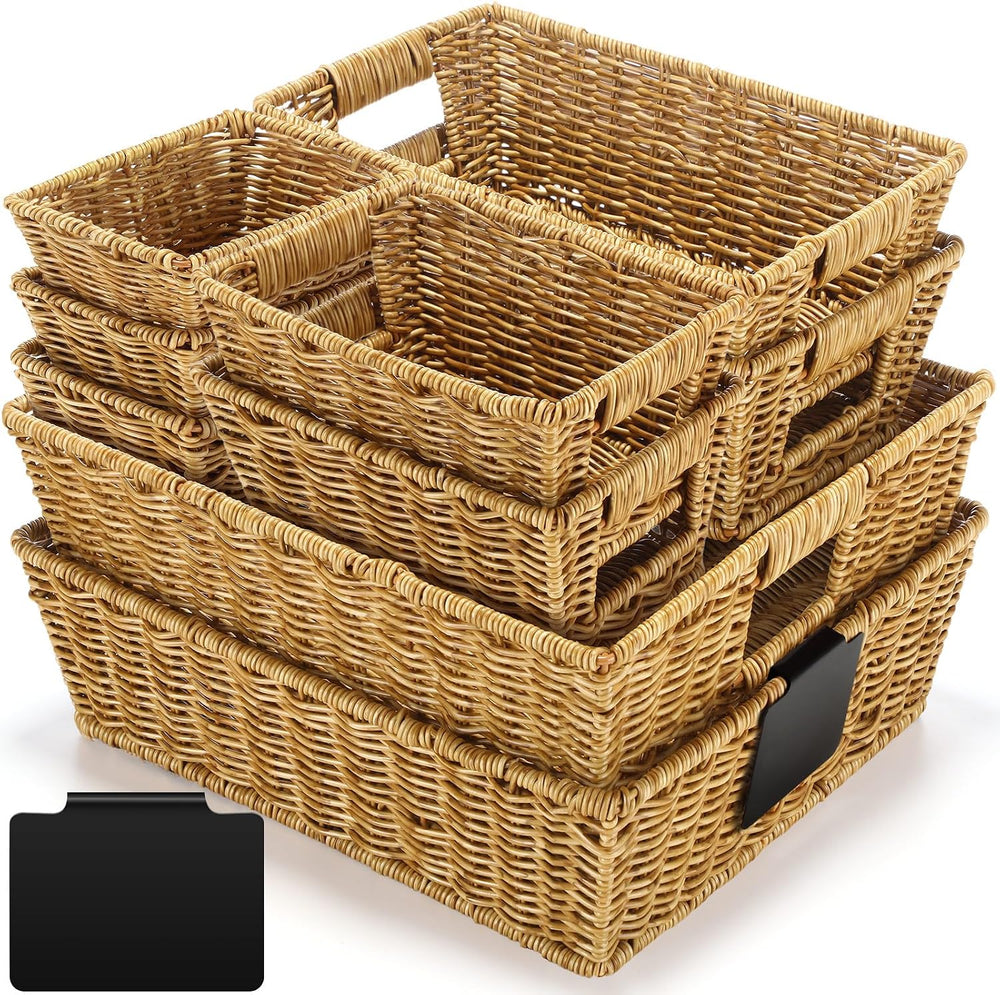 Marsui 9 Pcs Wicker Storage Baskets for Pantry Organization with Handle Label...