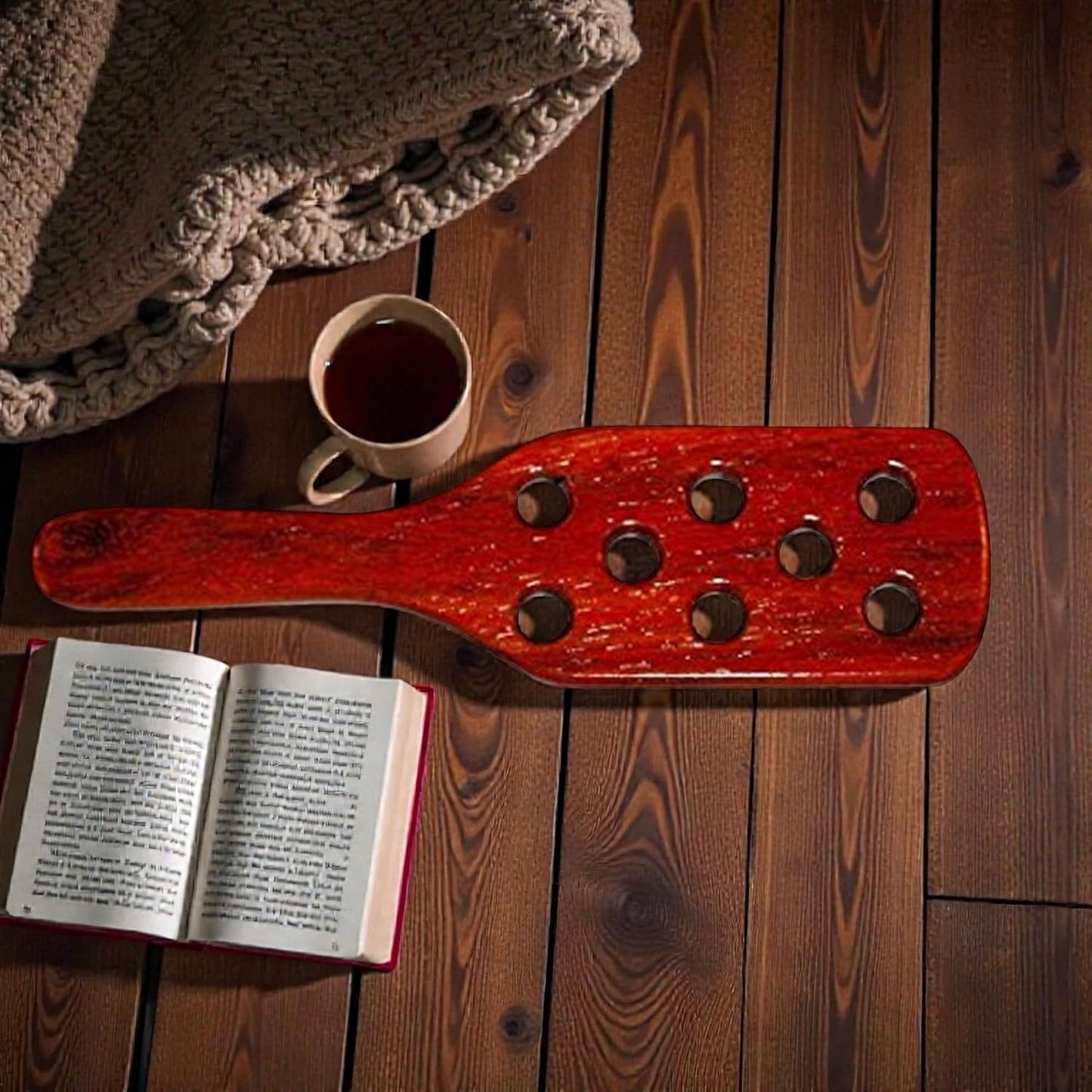 Carpet Beater, Hardwood Paddle with Holes - Mahogany Finish