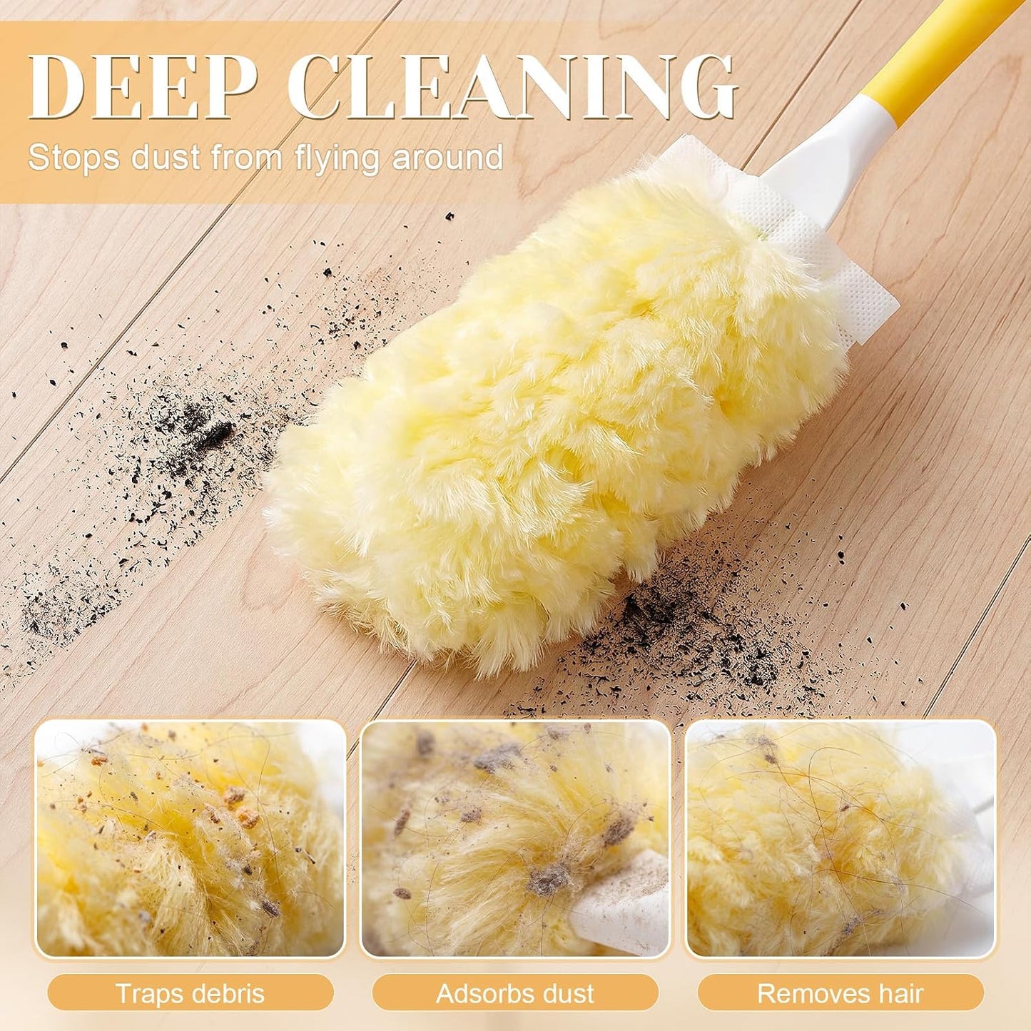 Domensi 200 Count 360° Heavy Duty Duster Refills Bulk Multisurface Larger Size Dusters with Microfiber Disposable Dusters for Cleaning Blinds Ceiling Fans Furniture Electronics (Yellow)